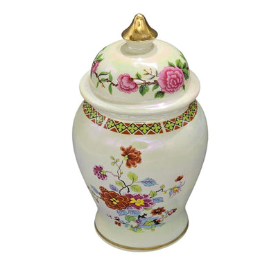 Vintage Sadler Urn Ginger Jar Floral Print Iridescent Pearl Lustre Lidded Vase